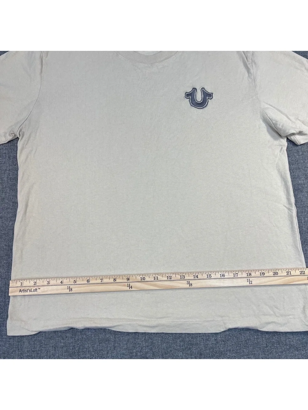 Men's True Religion Short Sleeve T-shirt, cream with embroidered logo, Medium